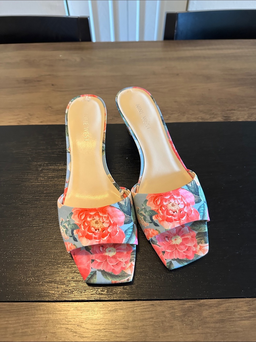 Nine West Coral Floral Square-Toe Slide Mules